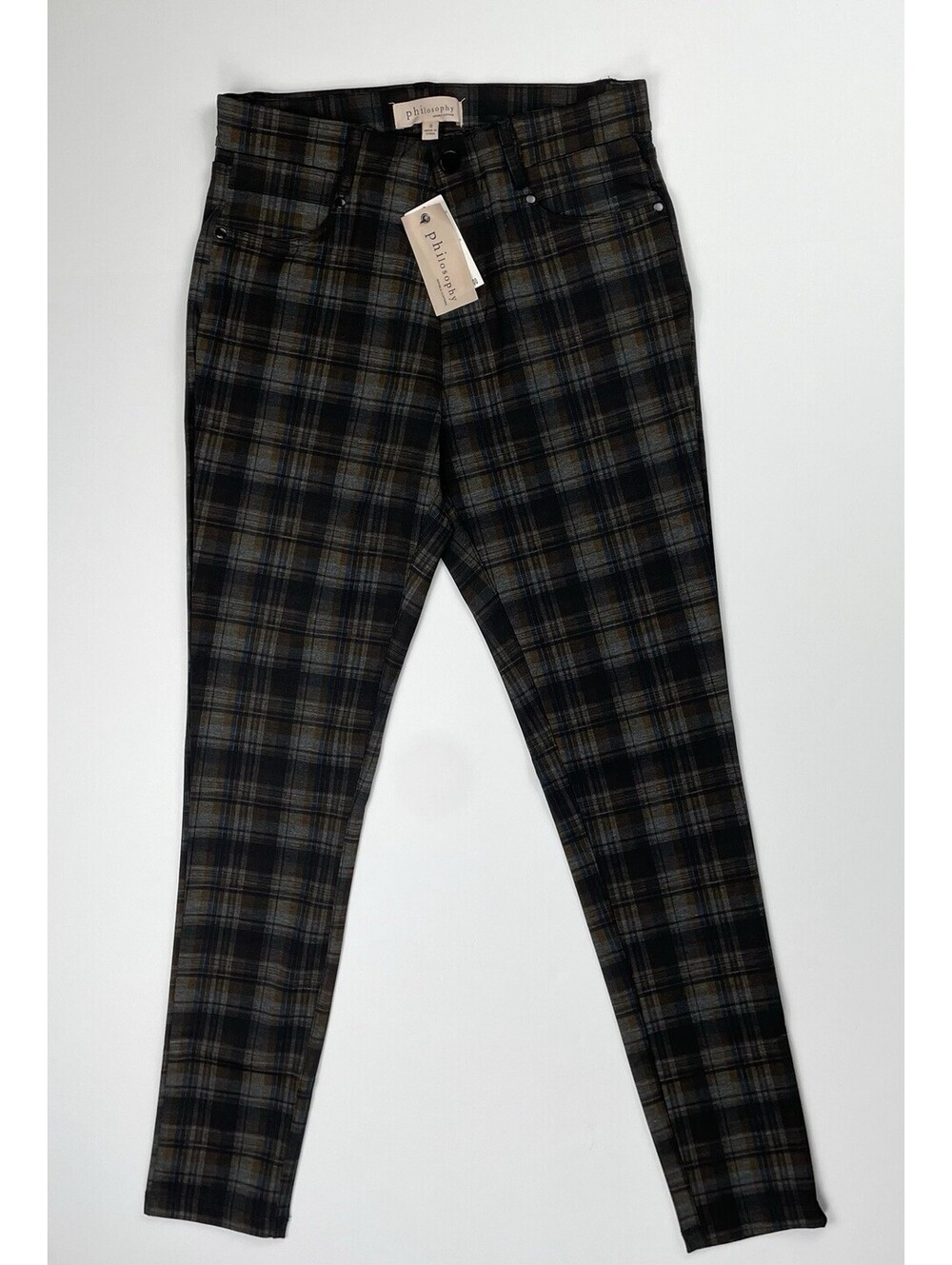 NWT Philosophy Women's Plaid Pull On Stretch Skinny Pants S Academia Punk
